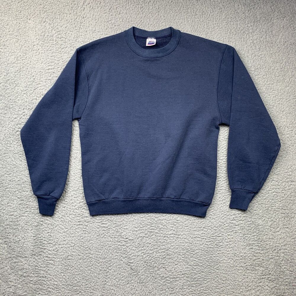 Vintage BVD Sweatshirt Mens Large Blue Made In USA Fleece Crewneck 90s